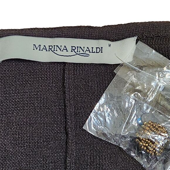 Marina Rinaldi Brown 100% Lana Wool Cape Poncho Beaded Trim Button Front M/12-14 - Picture 7 of 9